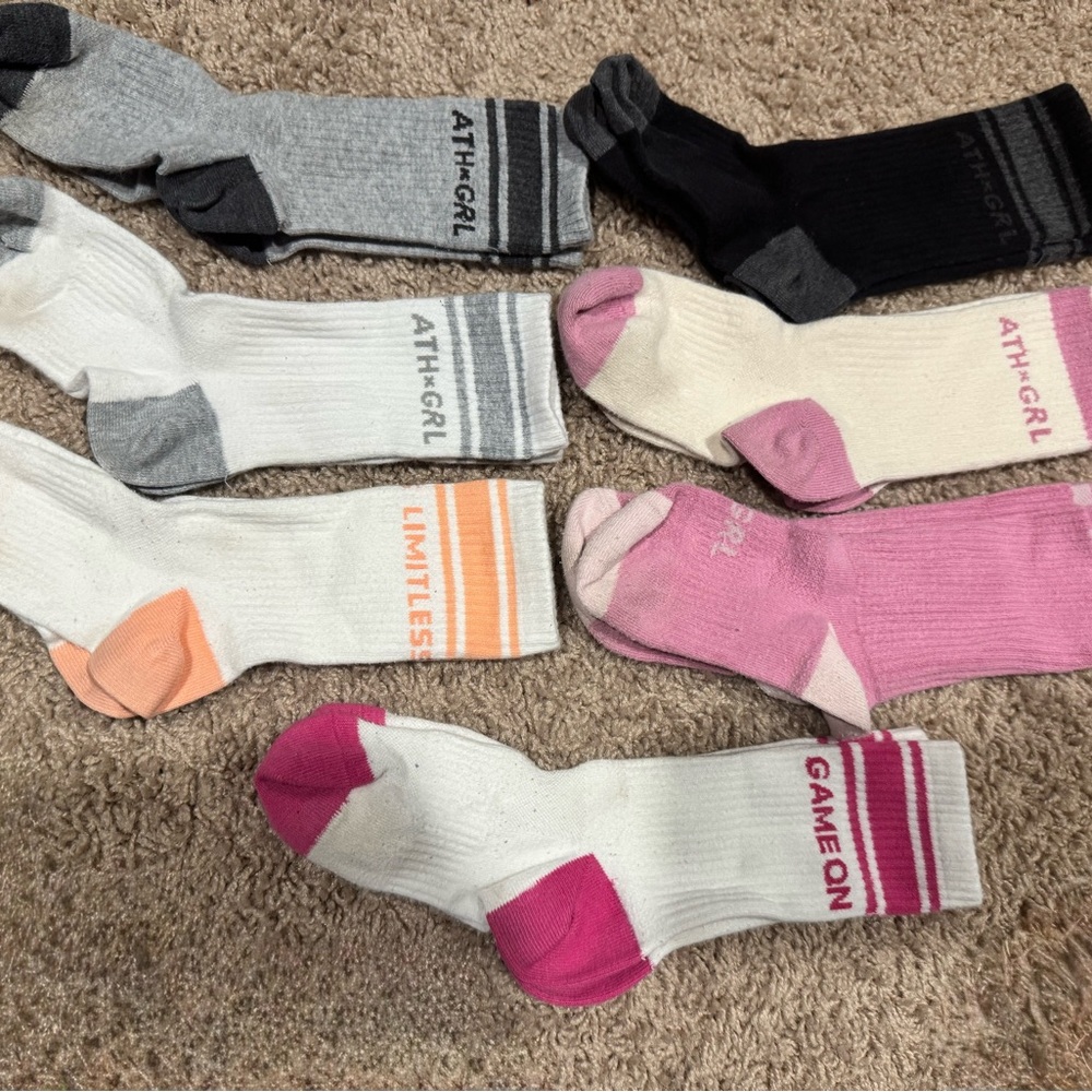 Athleta Girl Kids Socks - Black, Gray, White, Pink, Orange Pack Size S-M